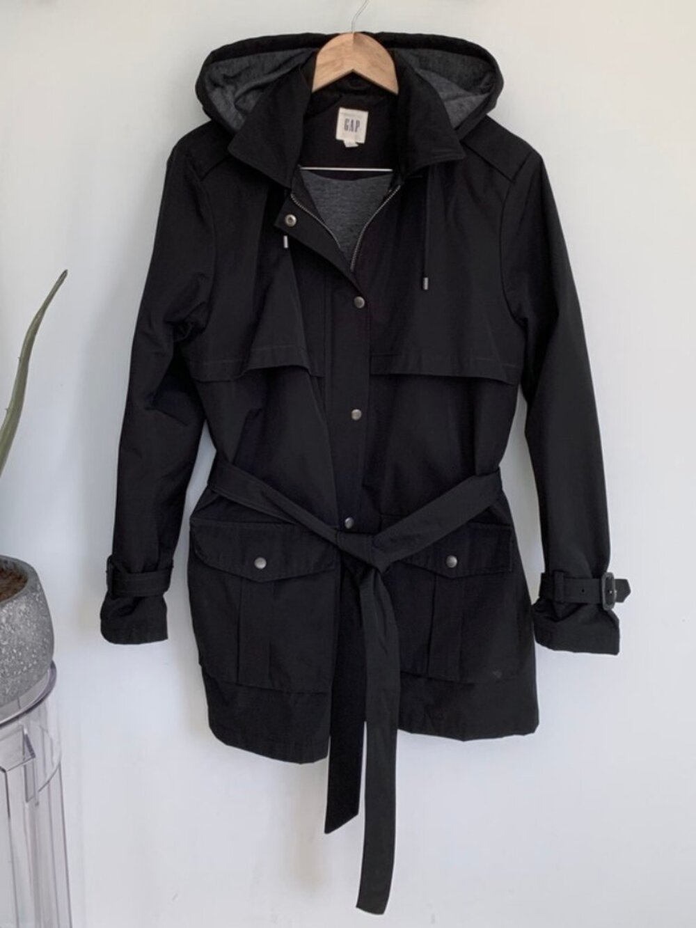 Gap Hooded Water Resistant Short Trench Coat Black Large